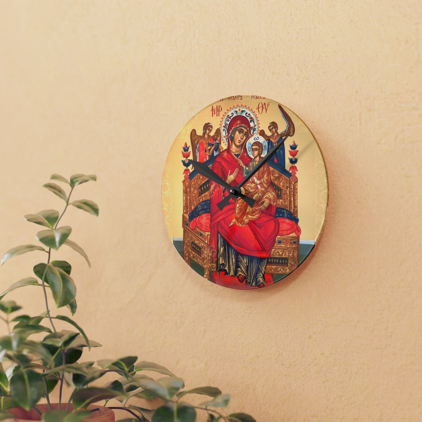 Ceas de perete acrilic religios elegant cu design de icoană