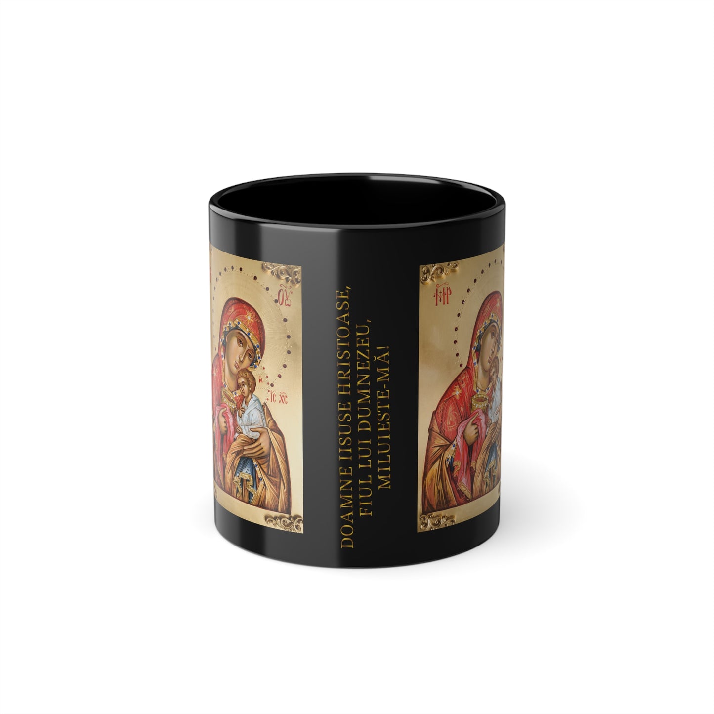 Elegant Black Coffee Cup with Religious Icon Art - 11oz Mug for Spiritual Reflection