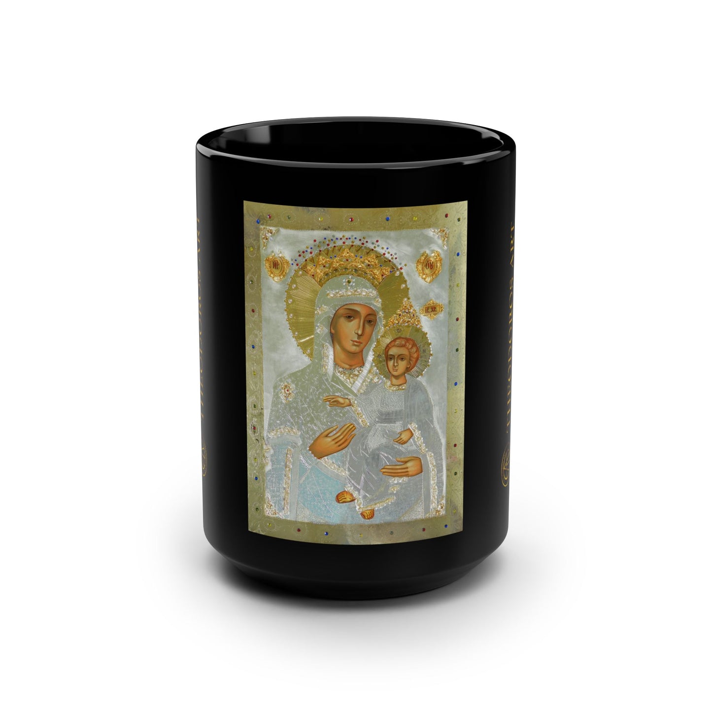 15oz Black Mug with Religious Icon Design - Perfect for Coffee Lovers and Gifts