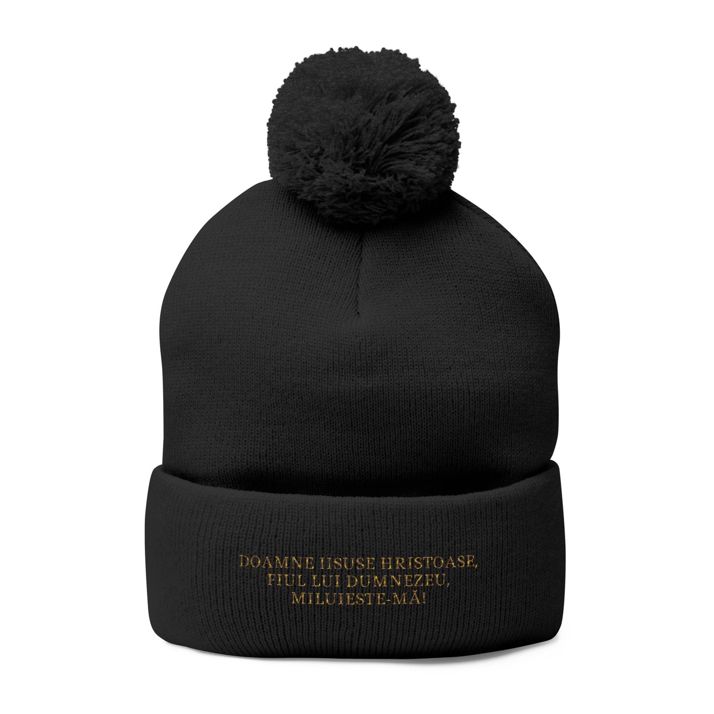 FES CALUGARESC-Pom Knit Cap with Inspirational Embroidery