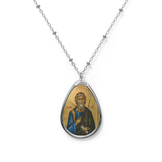 Religious Oval Necklace  - SAINT ANDREAS Iconic Saint Pendant Jewelry for Faith and Inspiration