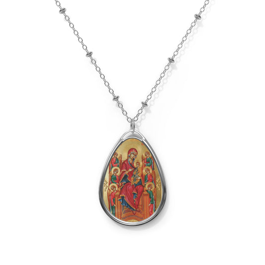 MOTHER OF GOD-THE QUEEN OF ANGELS-Religious Oval Necklace with Icon Design - Meaningful Jewelry Gift for Faith Celebrations