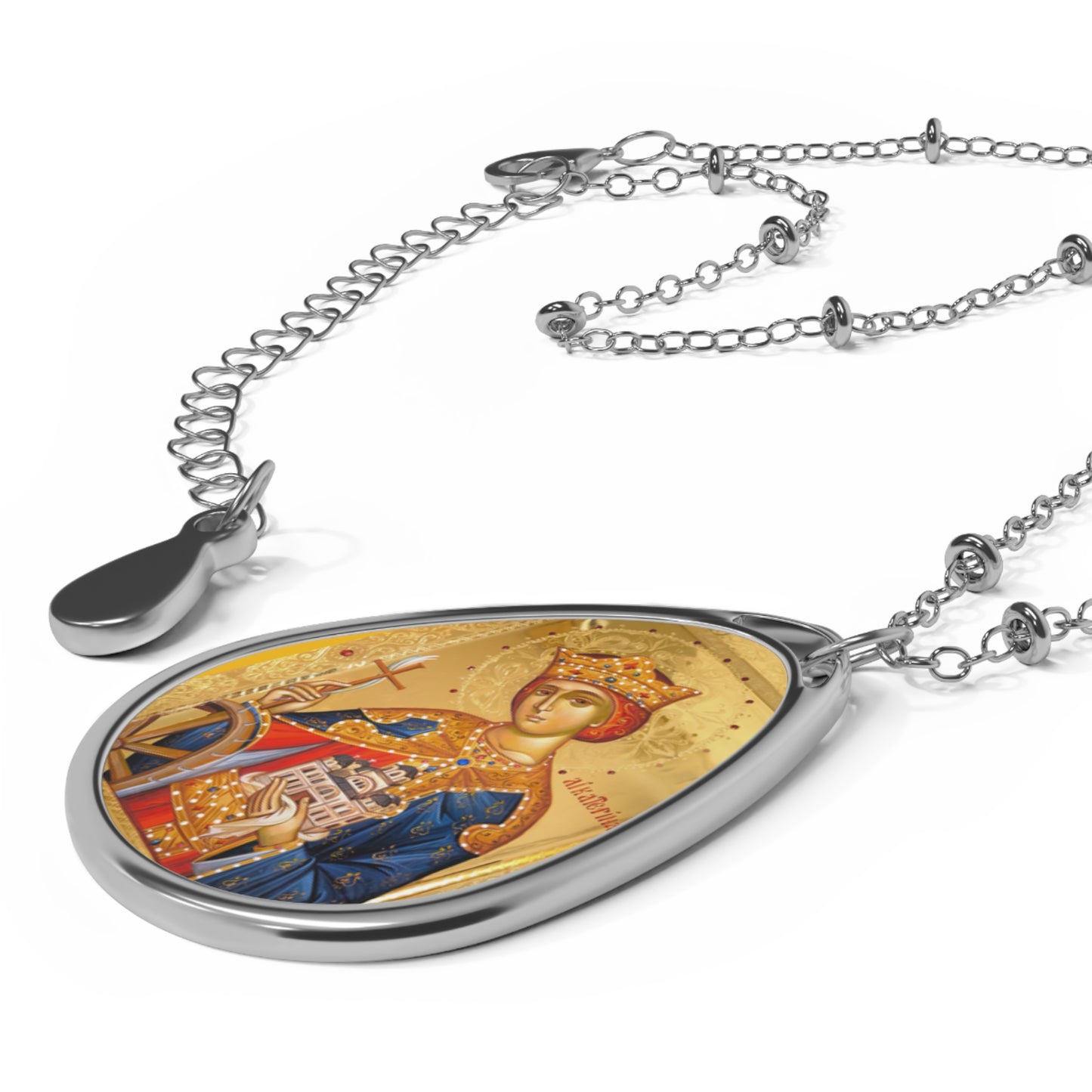 SAINT MARTYR CATHERINE  Elegant Oval Necklace with Saint Design for Spiritual Connection