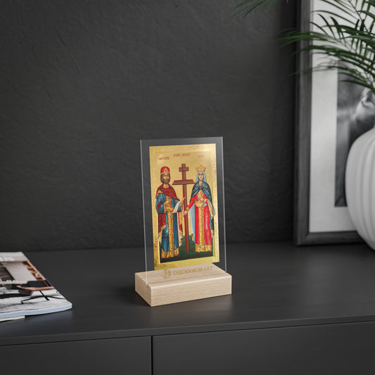 Religious Acrylic Sign with Wooden Stand - Iconic Art for Home Decor