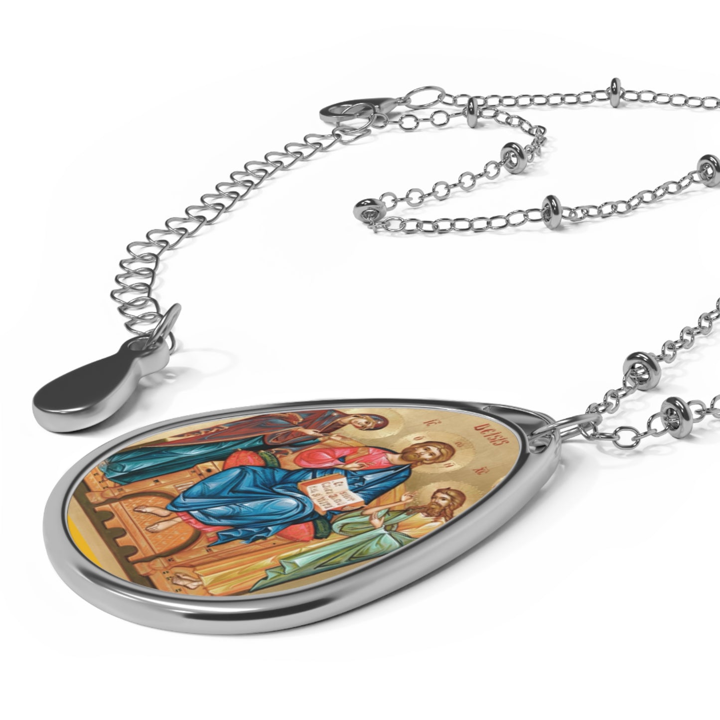 DEISIS- Jesus Christ on the Throne- Elegant Oval Necklace with Sacred Icon Charm - Spiritual Jewelry