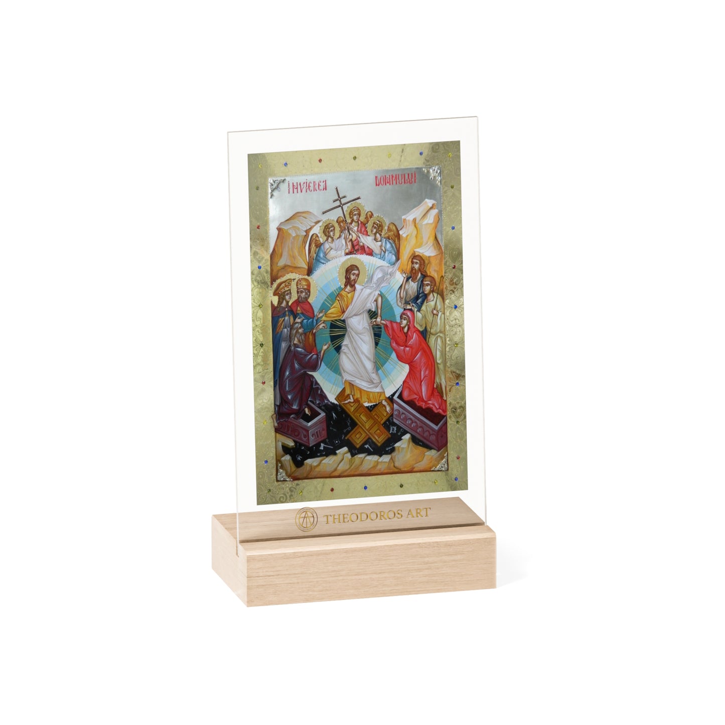 Religious Acrylic Sign with Wooden Stand - Iconic Artwork for Home Decor
