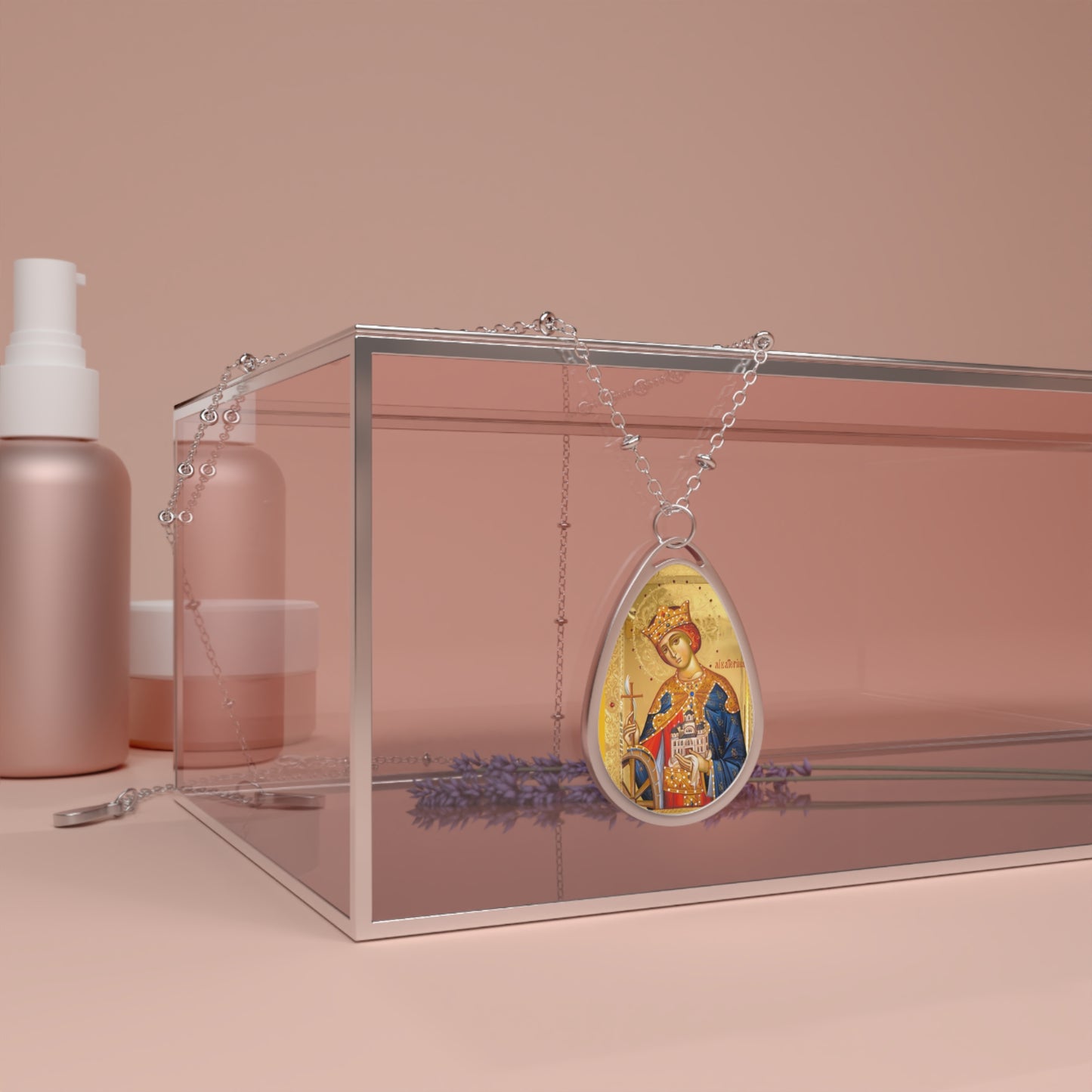 SAINT MARTYR CATHERINE  Elegant Oval Necklace with Saint Design for Spiritual Connection