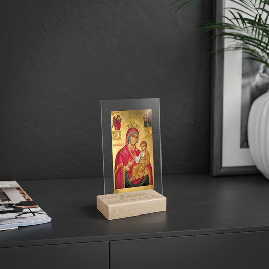 Semn religios acrilic cu suport din lemn – Icoana Fecioarei Maria