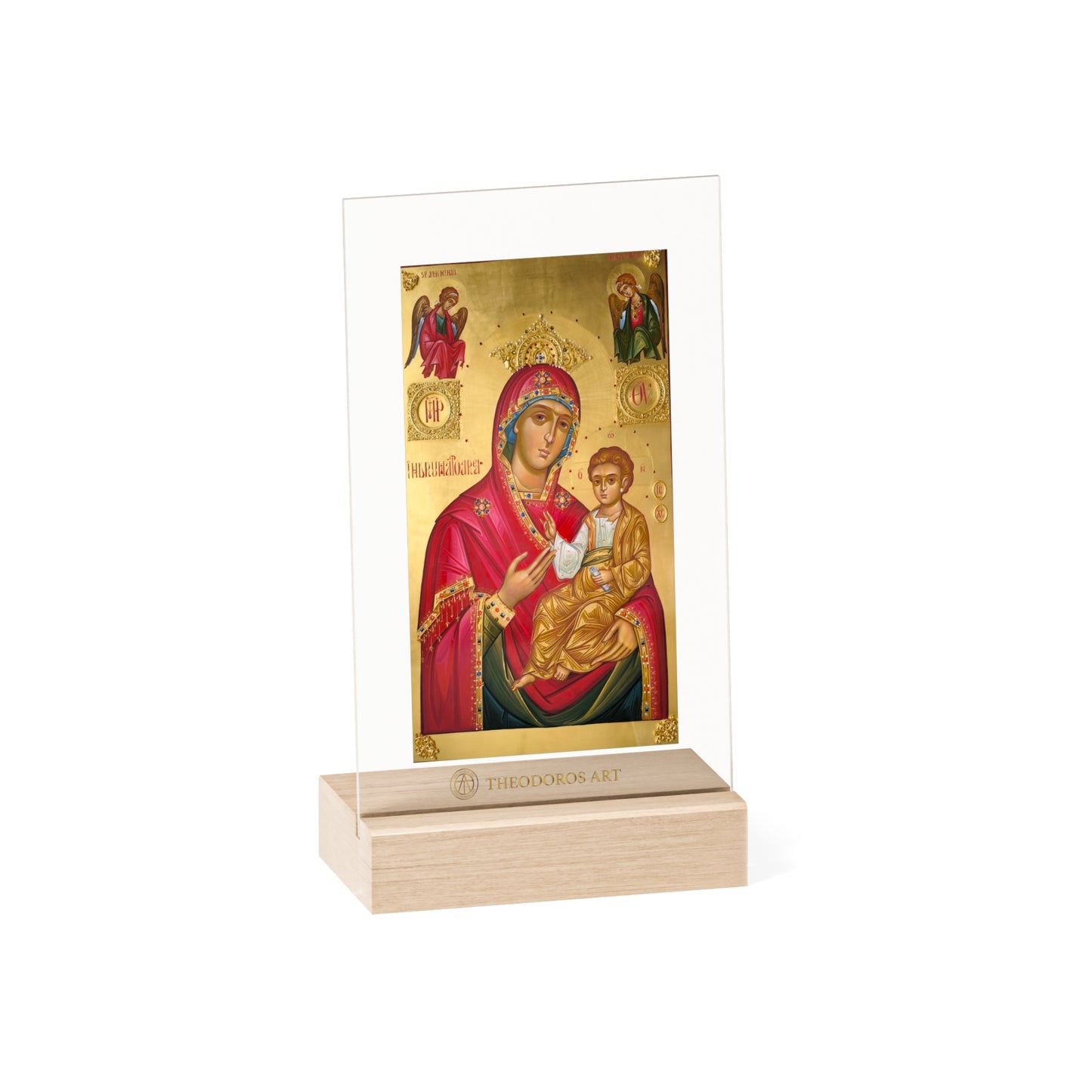 Semn religios acrilic cu suport din lemn – Icoana Fecioarei Maria