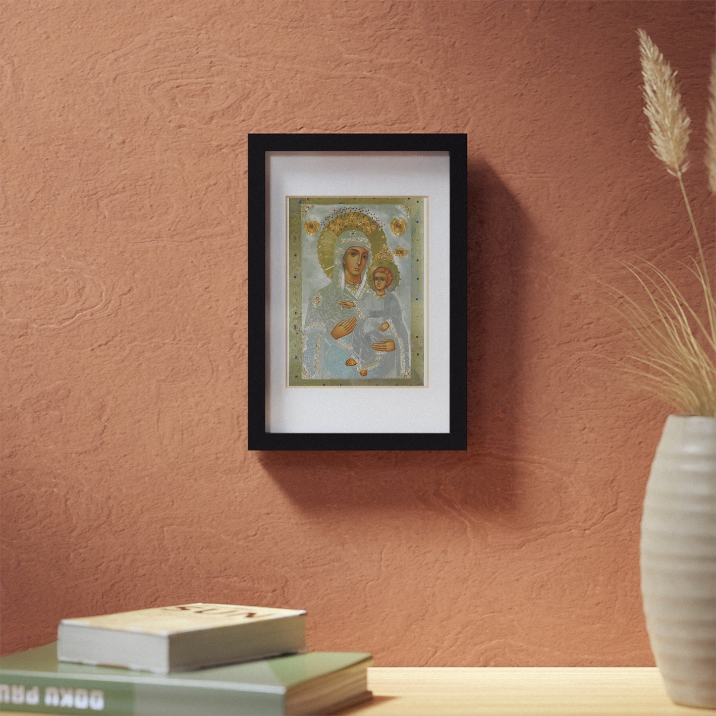 Poster iconic Fecioara Maria cu rama neagra - Decor spiritual pentru casa