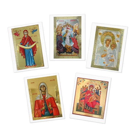 Felicitari religioase BIZANTIN ICONOSE Multi-Design - Pachet de 5 pentru Sarbatori si Ocazii Speciale